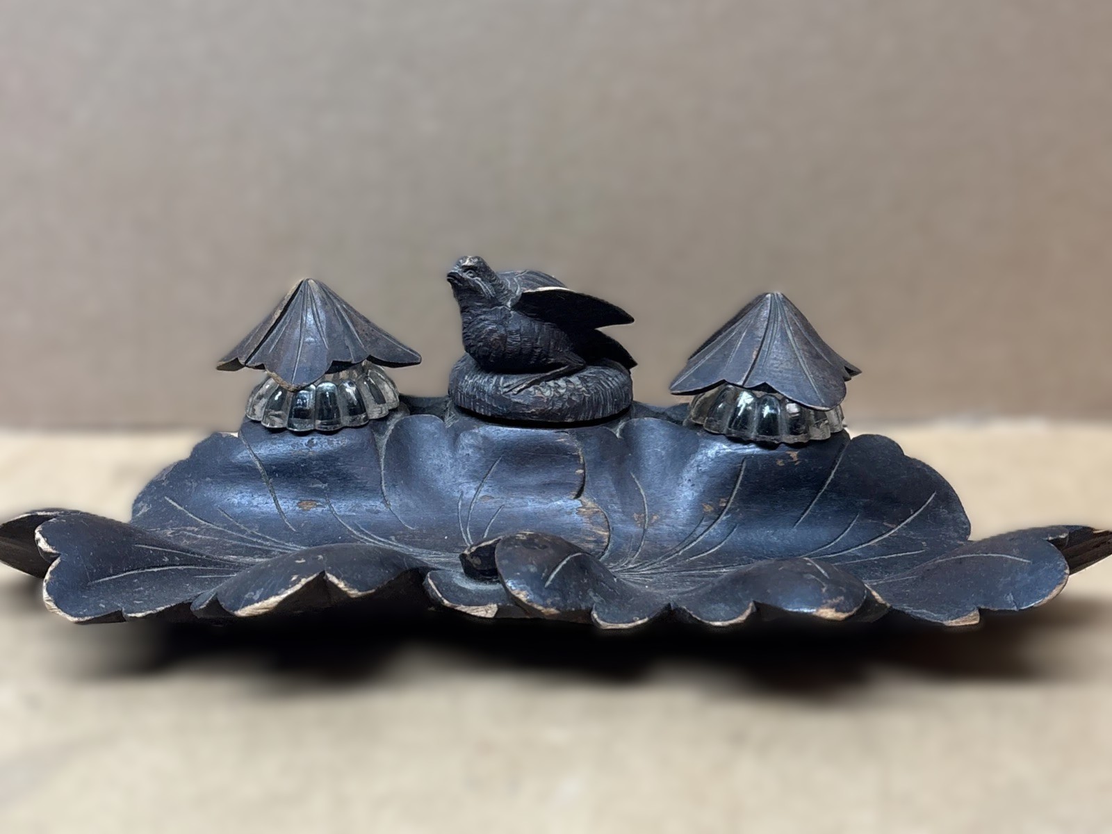 Black Forest Double Inkstand with Nesting Bird