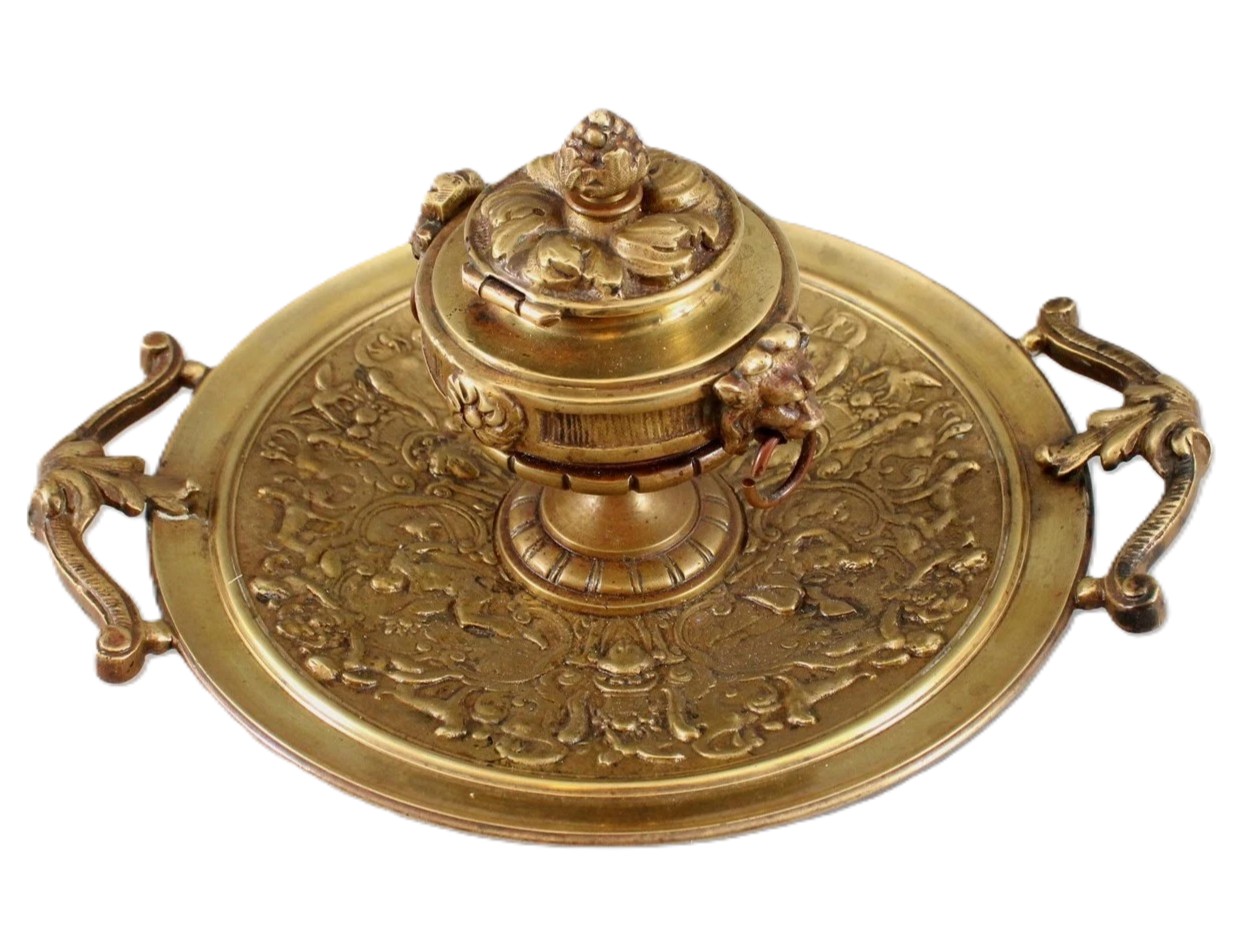 Renaissance Revival Bronze Inkstand with Classical Relief
