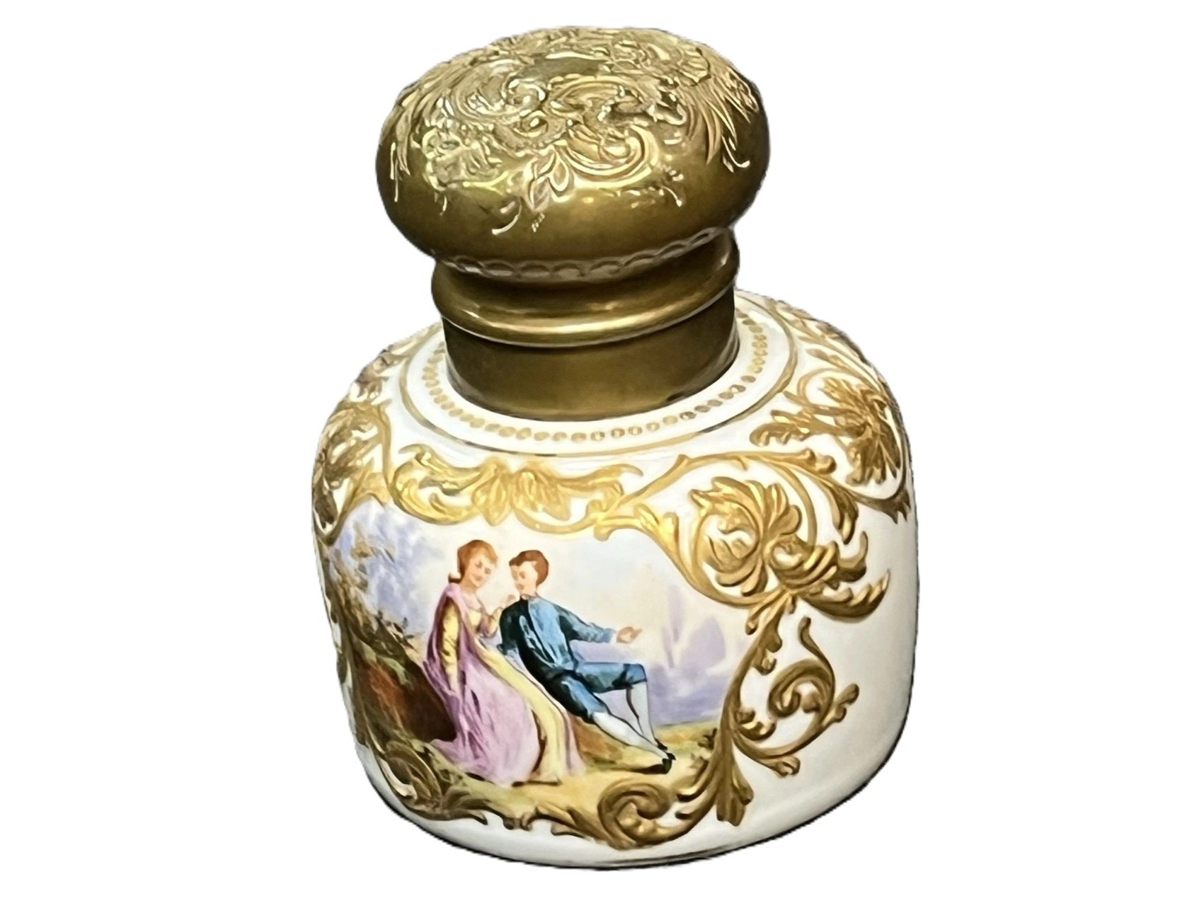 French Porcelain Inkwell with Courting Scene