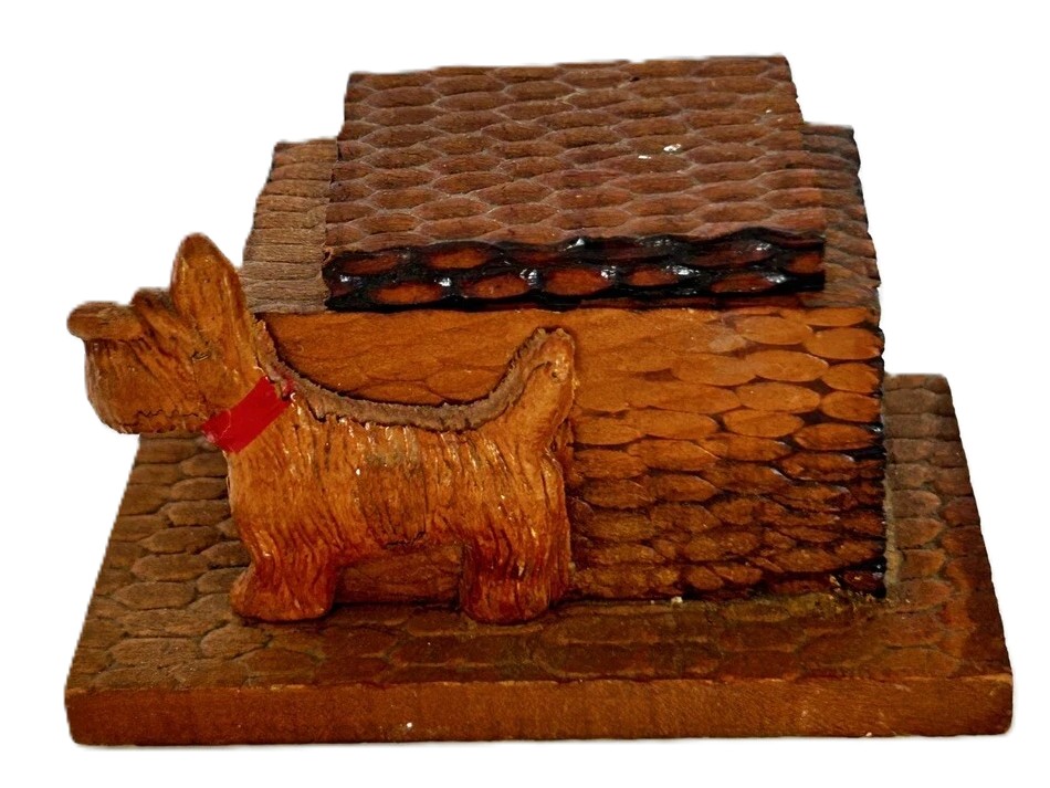 Carved Wood Scottish Terrier Inkwell