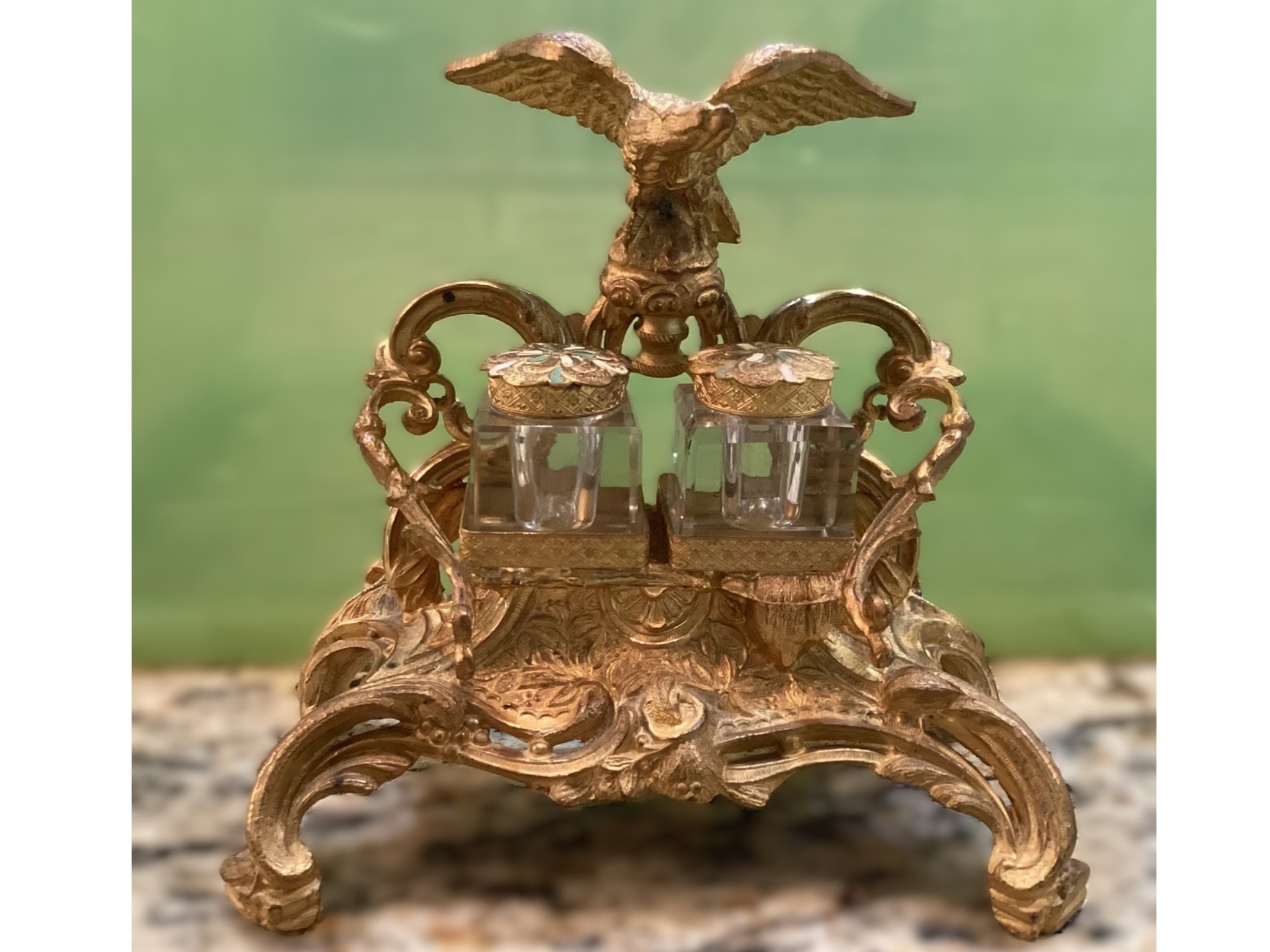 Ornate Double Inkstand with an Eagle