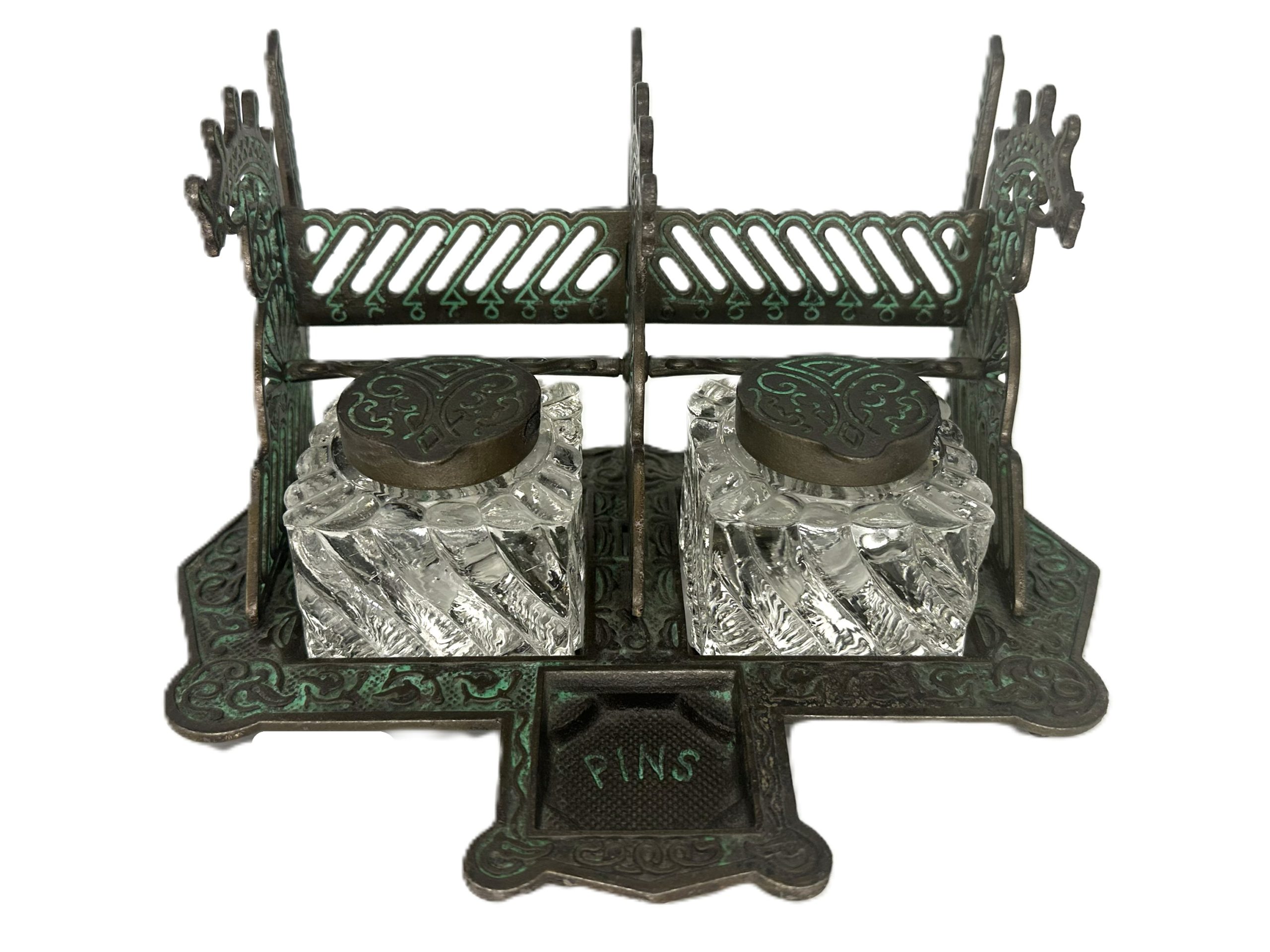 Cast Iron Double Inkstand with “Verde Bronze” Finish