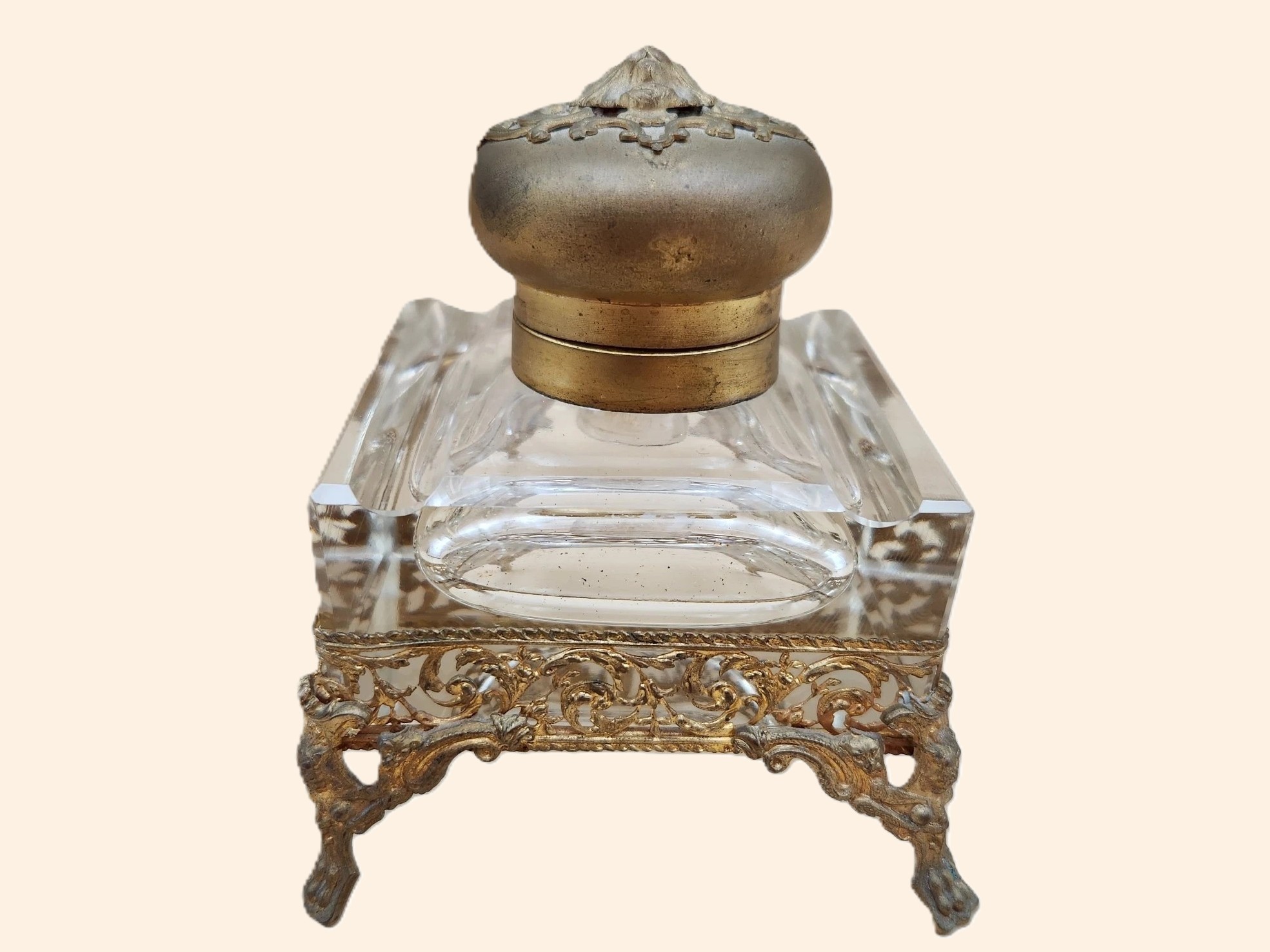 French Rococo Revival Cut Glass & Ormolu Inkwell
