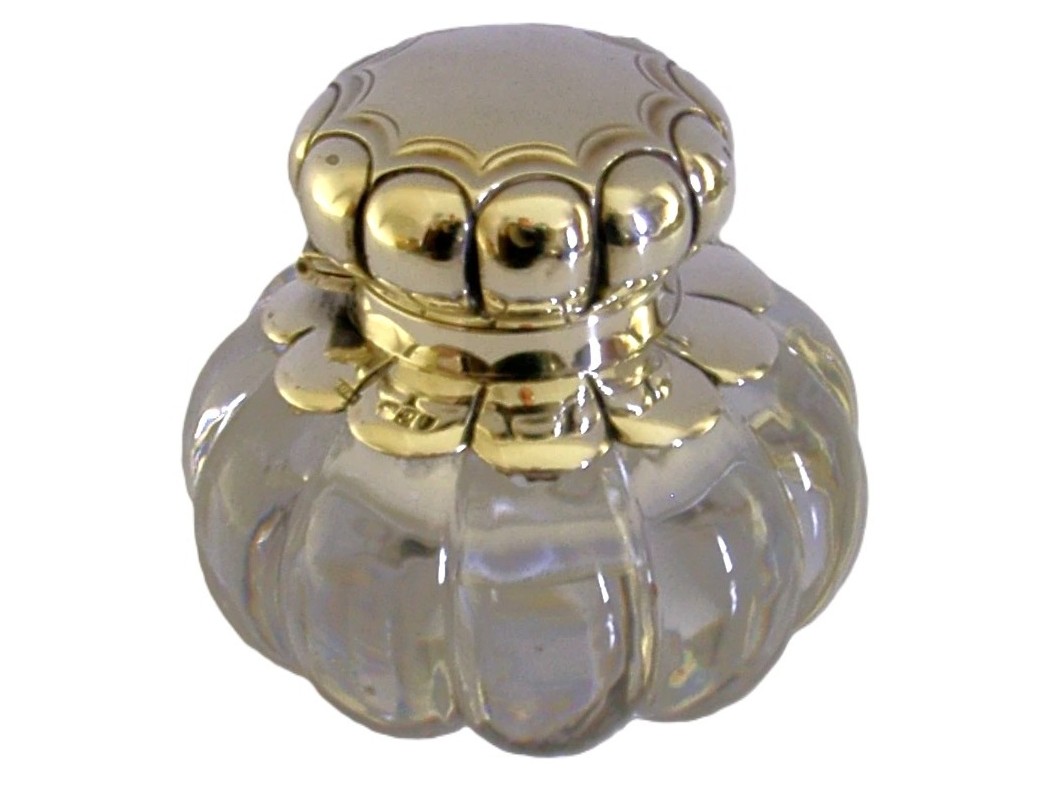 Sterling Silver-Mounted Cut Glass Inkwell