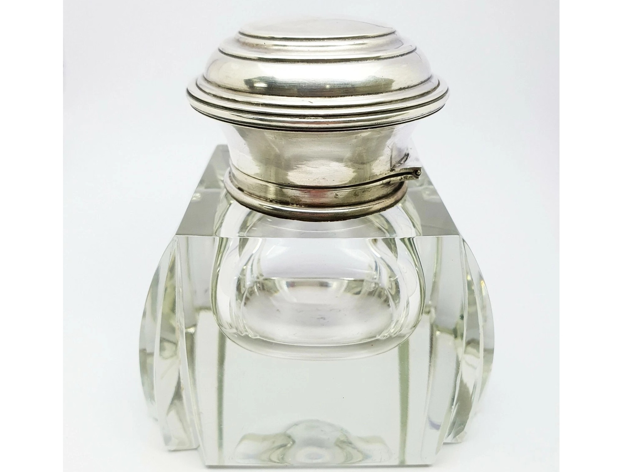 Continental 800 Silver & Heavy Cut Glass Inkwell