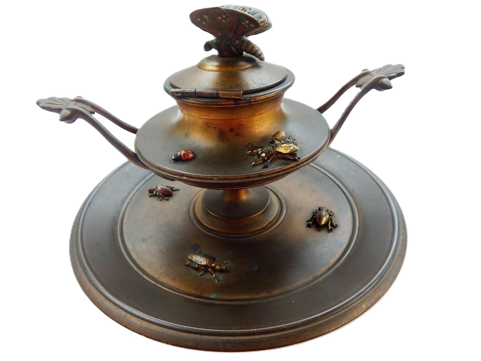 French Bronze Beetle & Butterfly Inkstand