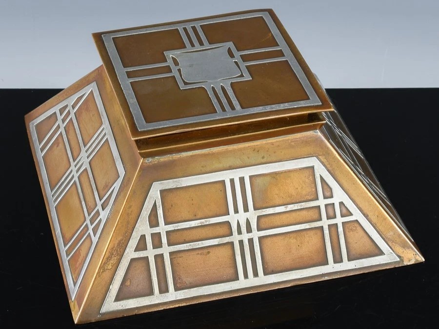 Heintz Silver-on-Bronze Trapezoidal Inkwell