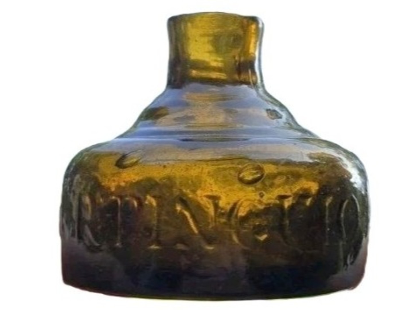 Blown Olive-Amber Stepped-Dome Ink Bottle