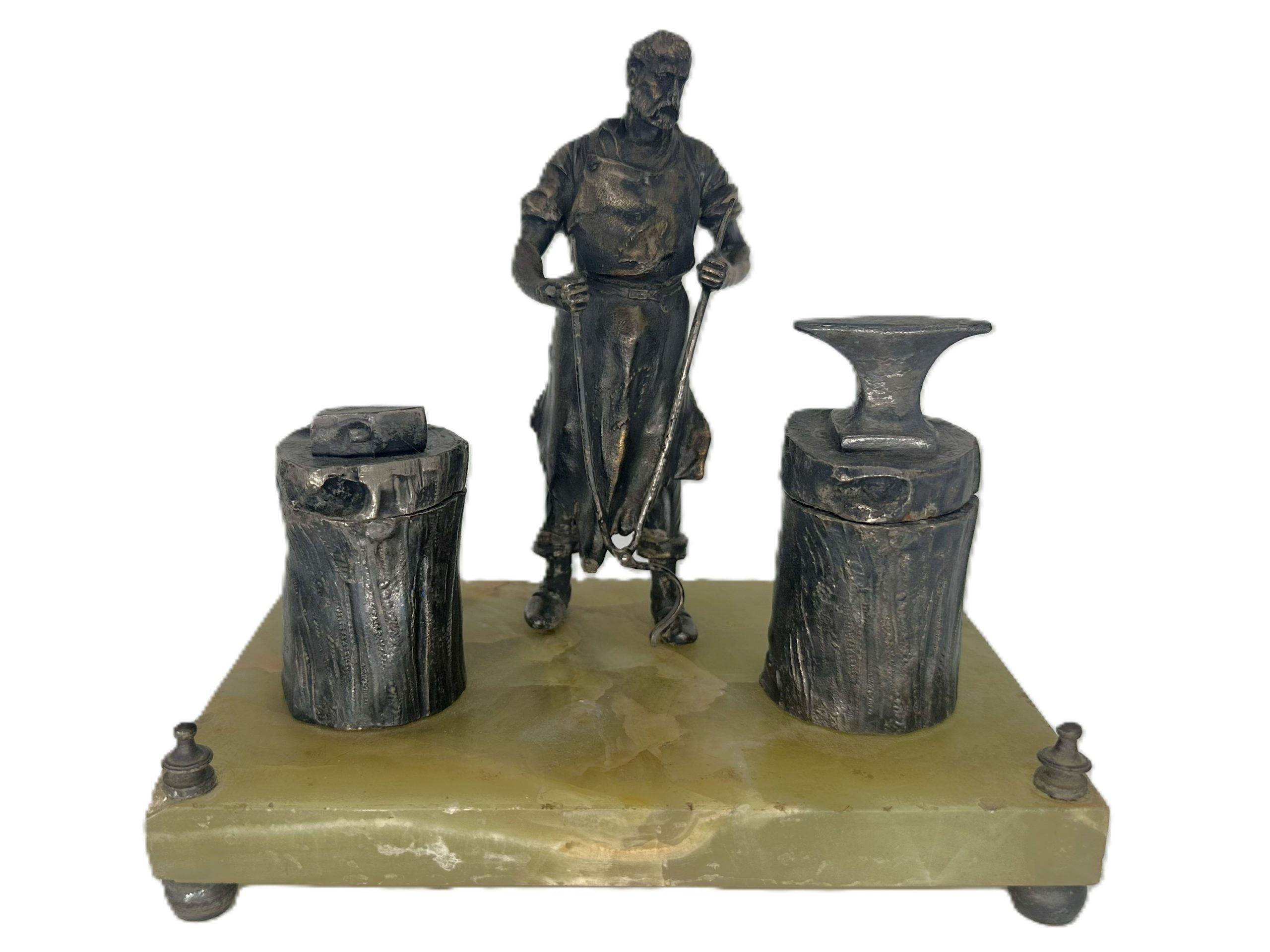Figural Blacksmith Double Inkstand