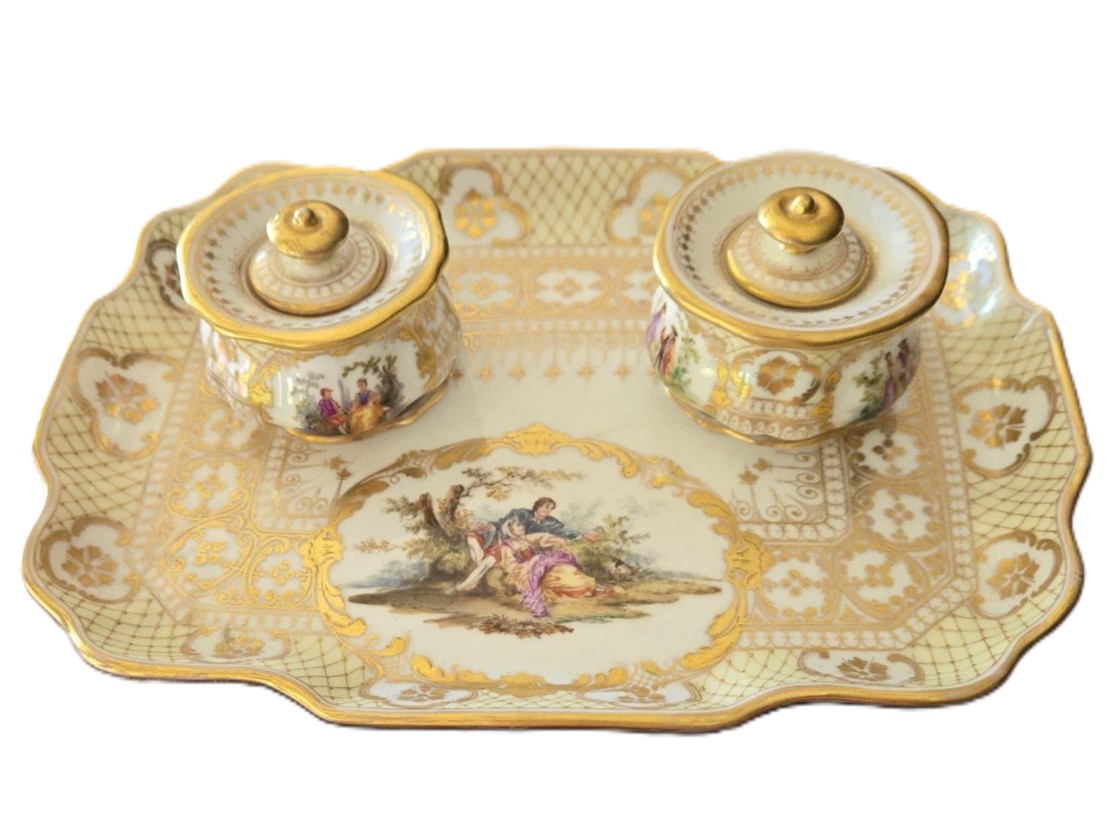Dresden Porcelain Double Inkstand