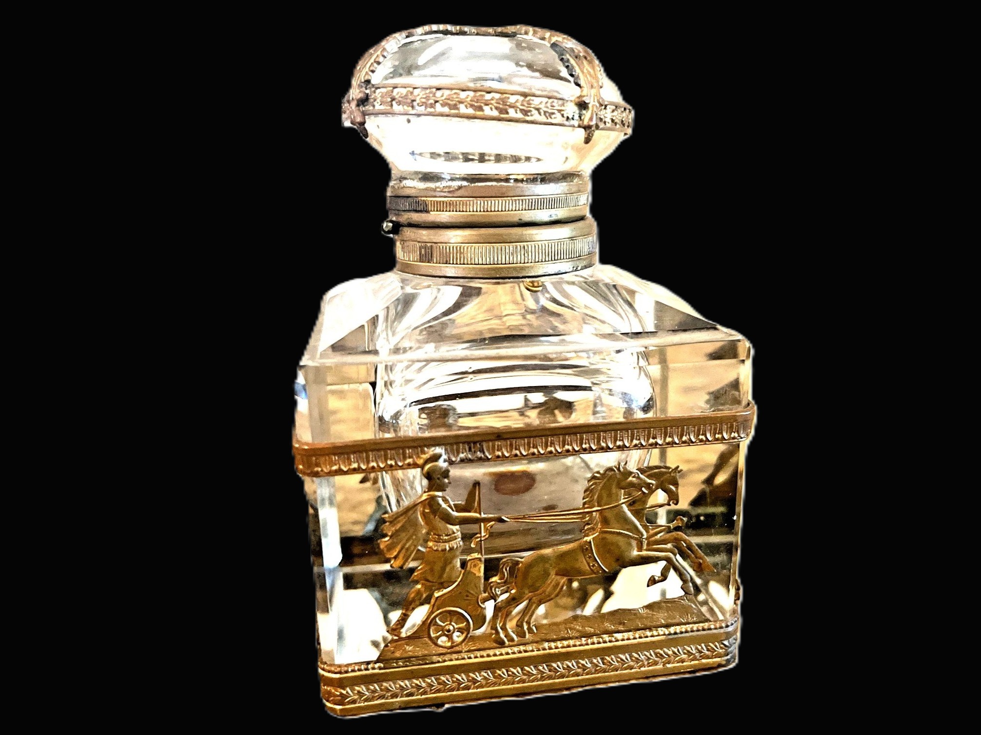 French Empire Revival Ormolu & Cut-Glass Inkwell