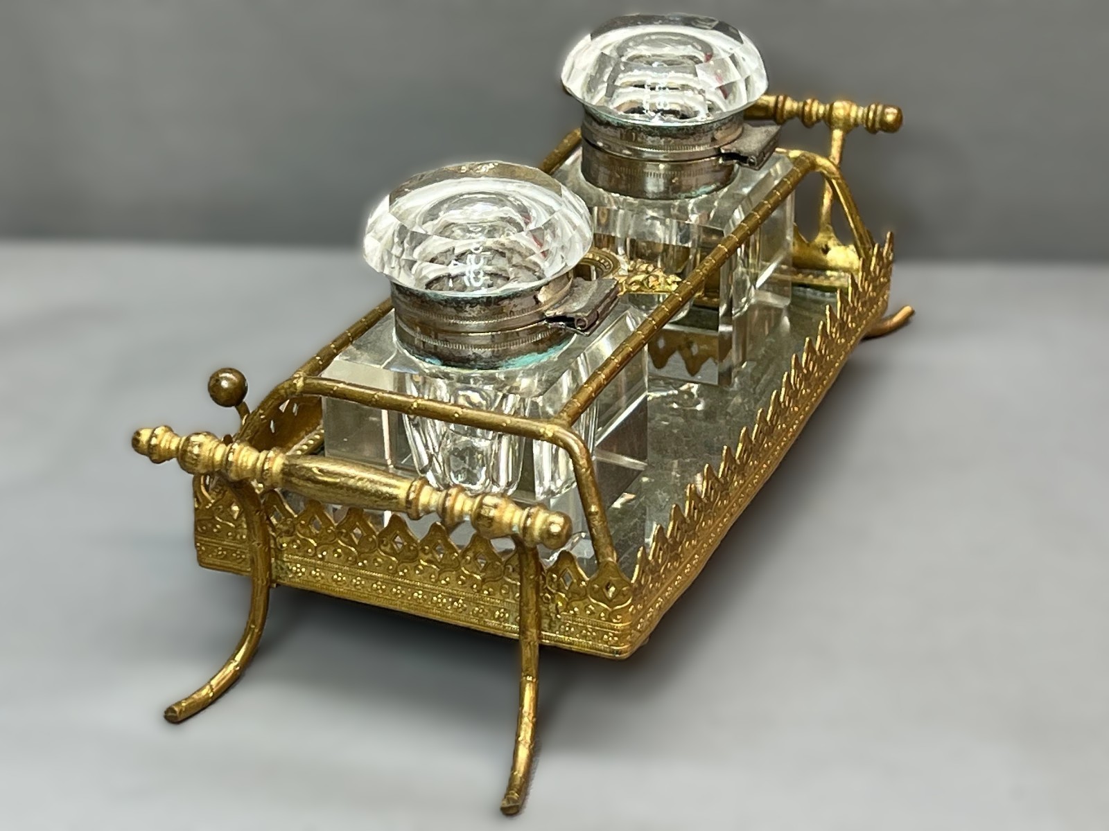 French Gilded Brass Inkstand