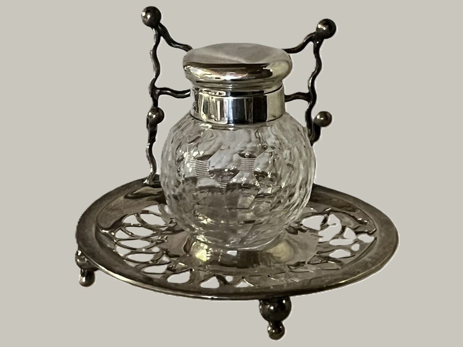Hallmarked Sterling and Cut-Crystal Inkstand