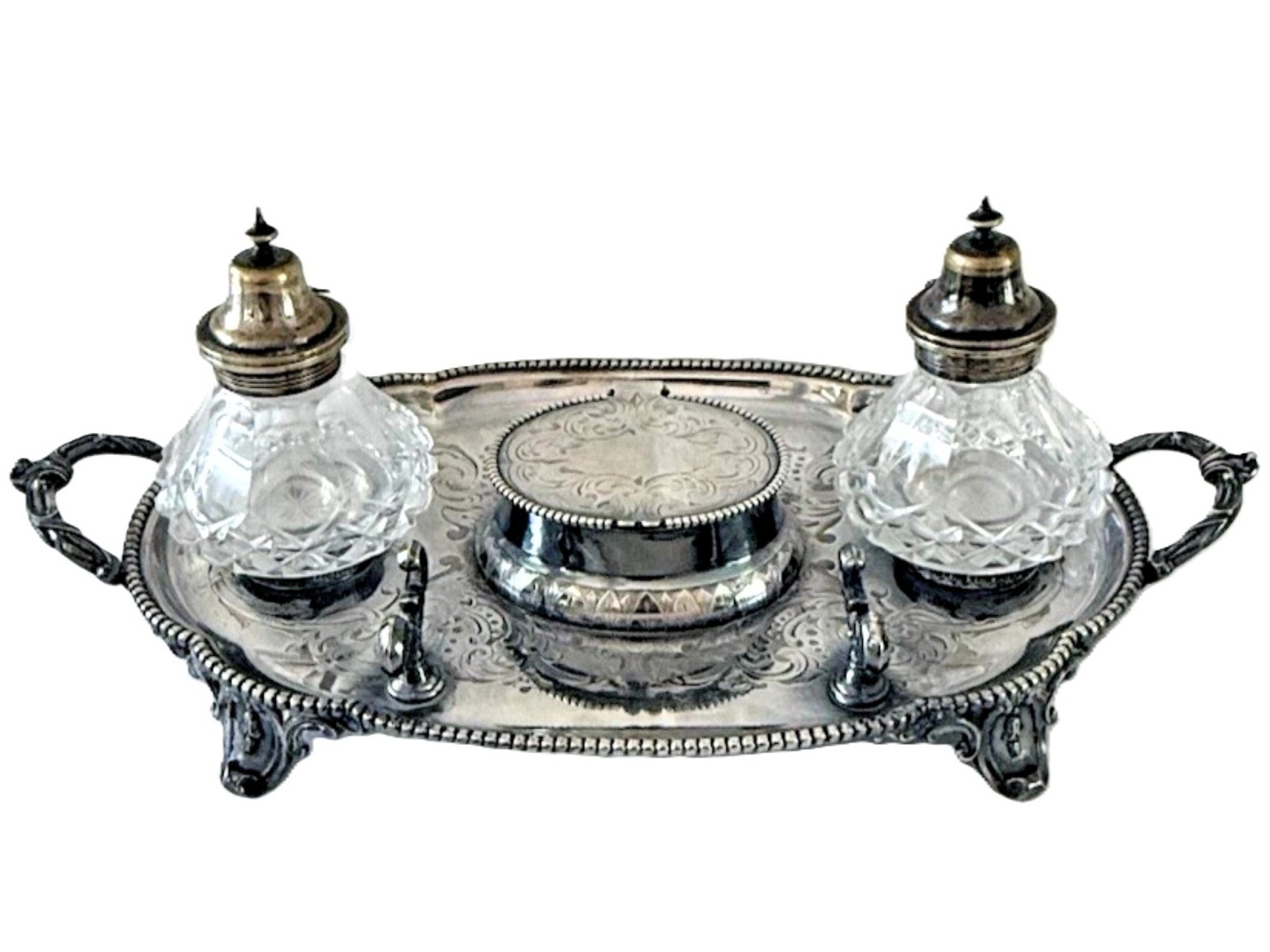 English Silverplate Double Inkstand