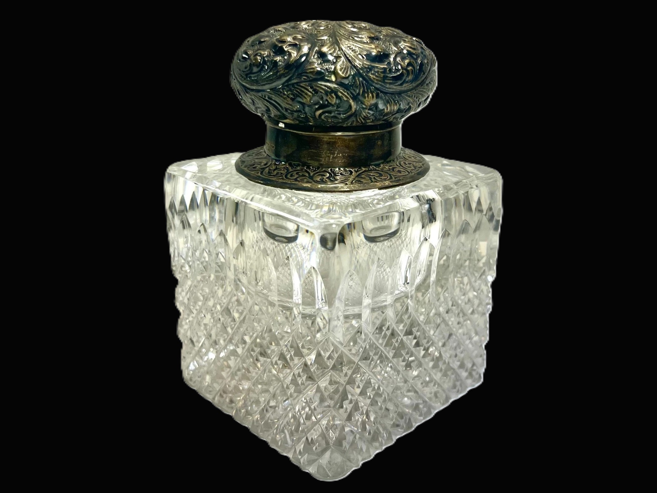 Late 19th-Century Crystal & Sterling Silver Inkwell