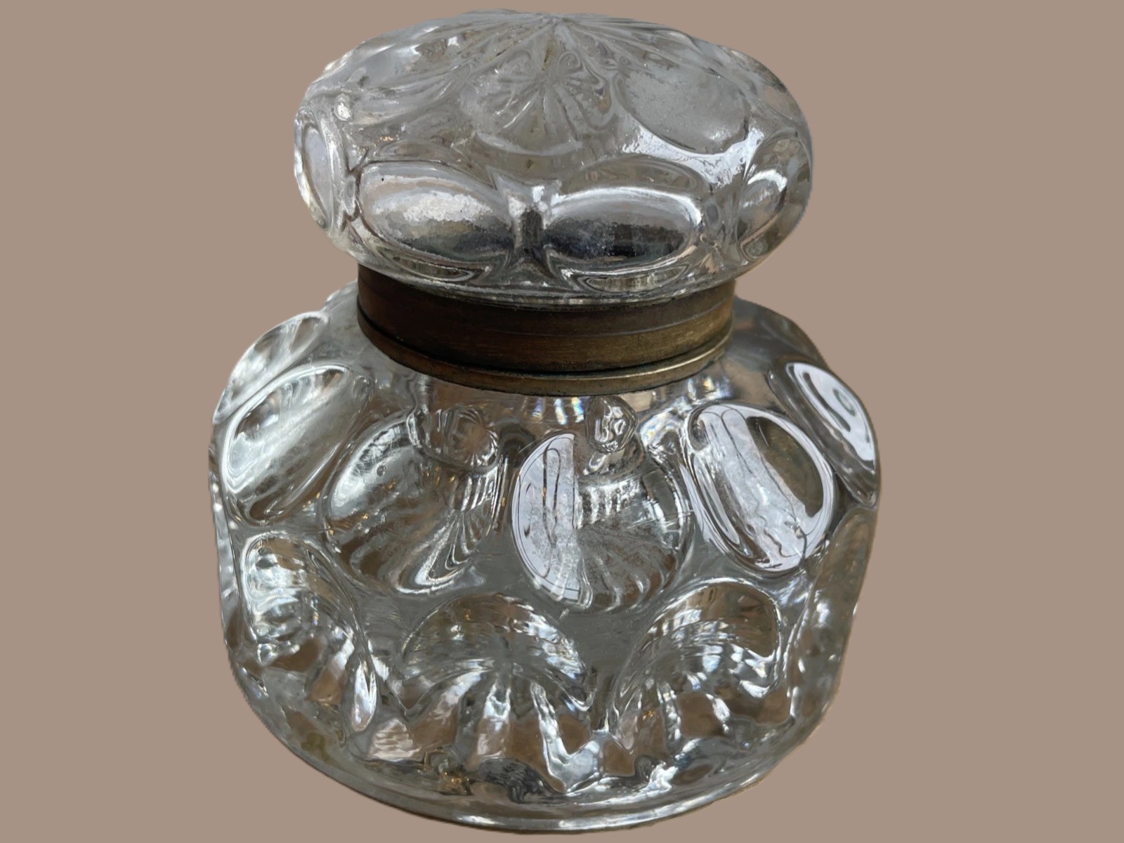 Thumbprint Cut Crystal Inkwell