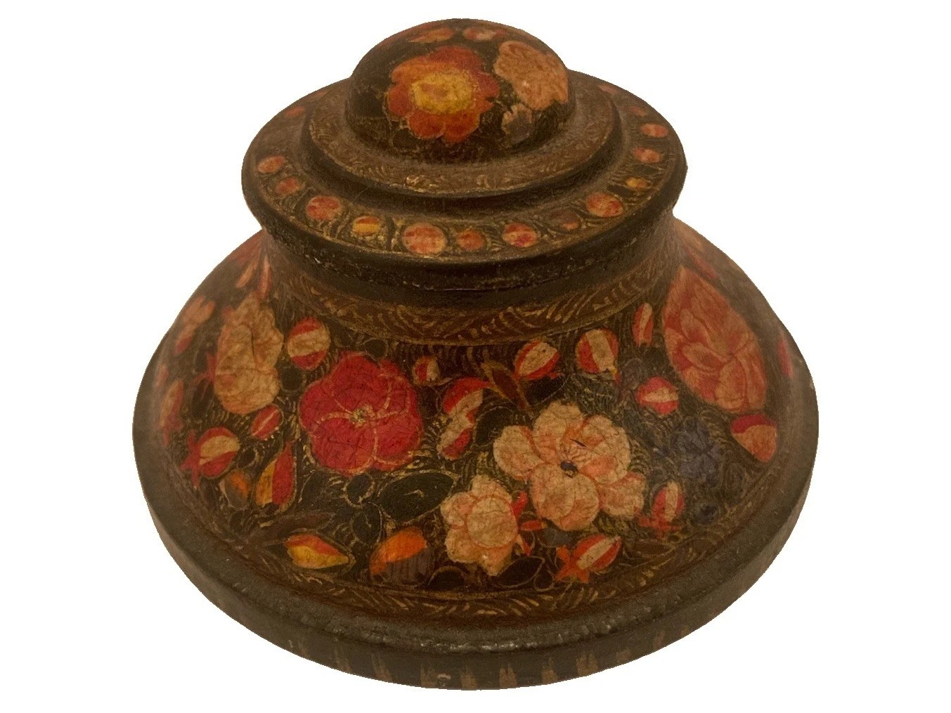 Anglo-Indian Floral Lacquerware Inkwell