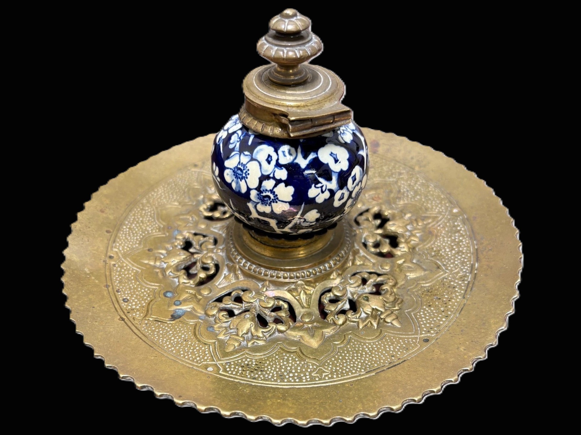 Brass and Blue & White Porcelain Inkstand