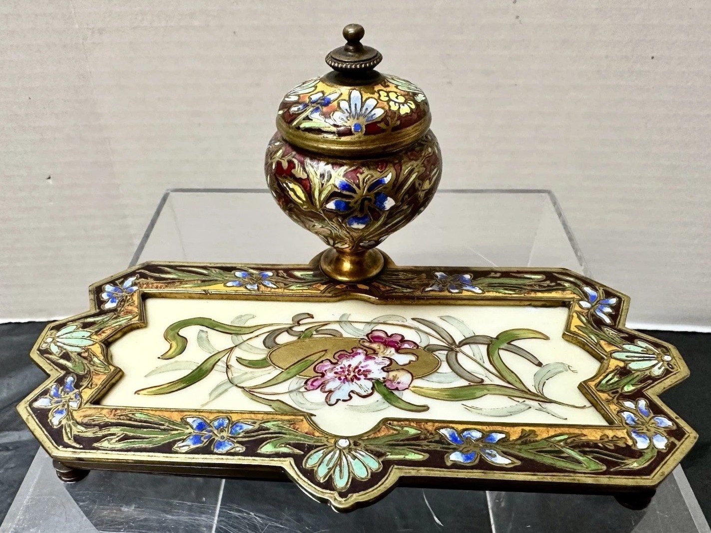 Art Nouveau Champlevé Enamel Inkstand