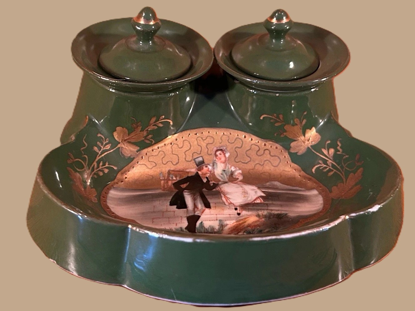 Porcelain Double Inkstand with Courting Scene