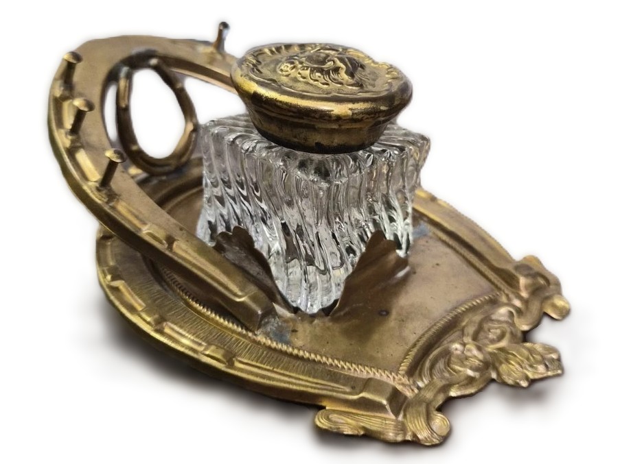 Stamped Brass Equestrian Inkstand