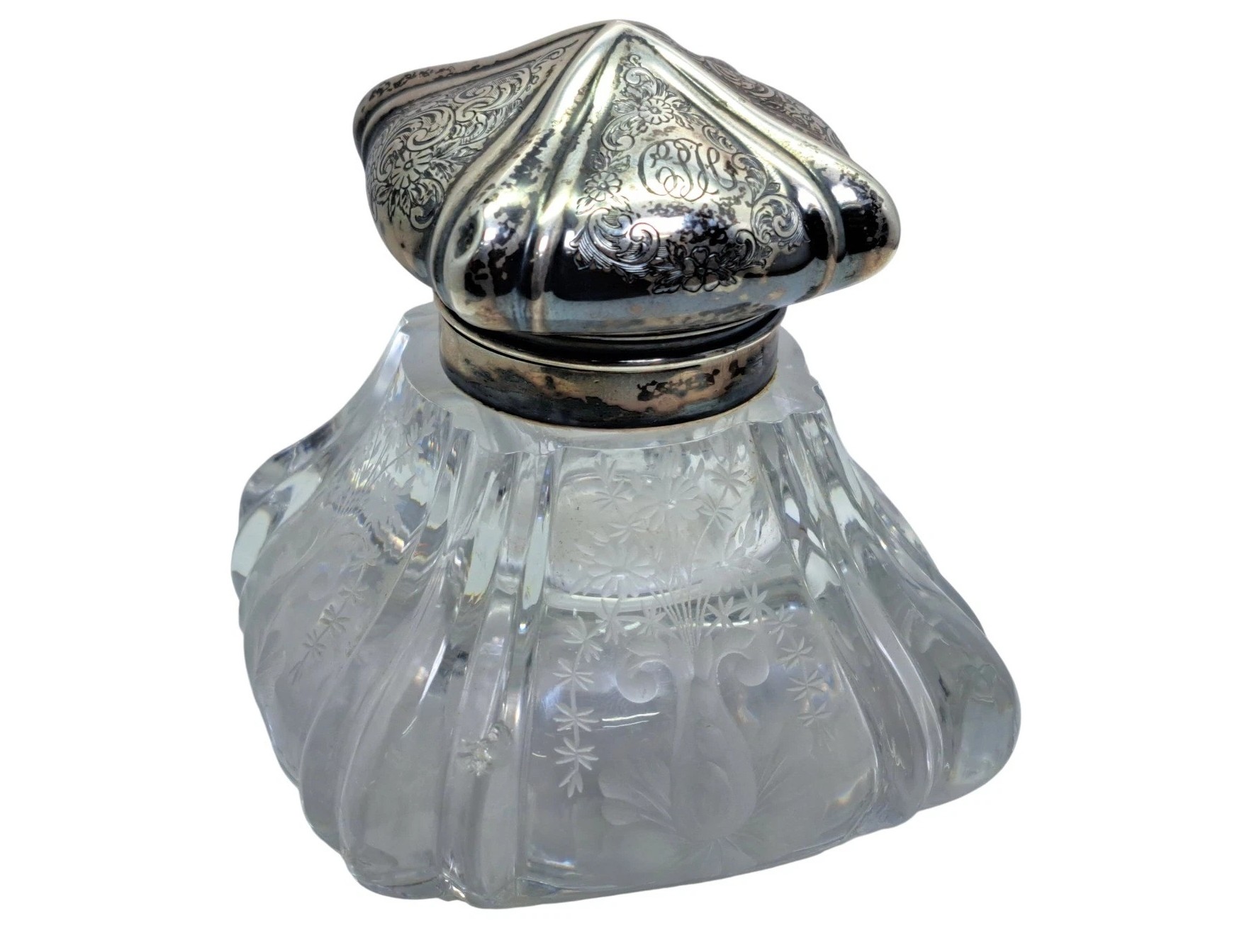 Cut Glass & Sterling Silver Inkwell