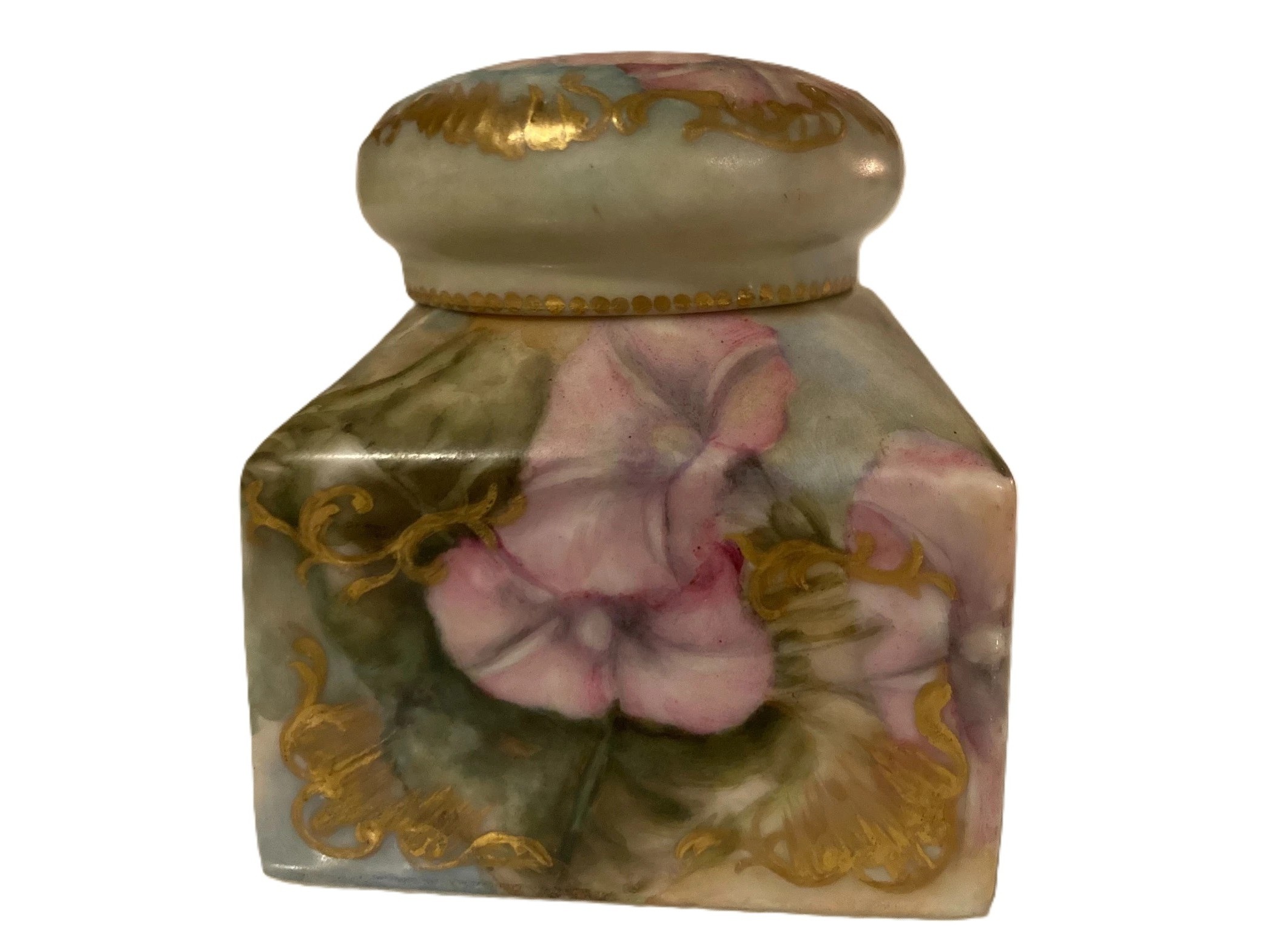 Limoges Porcelain Inkwell with Morning Glories and Spider Web
