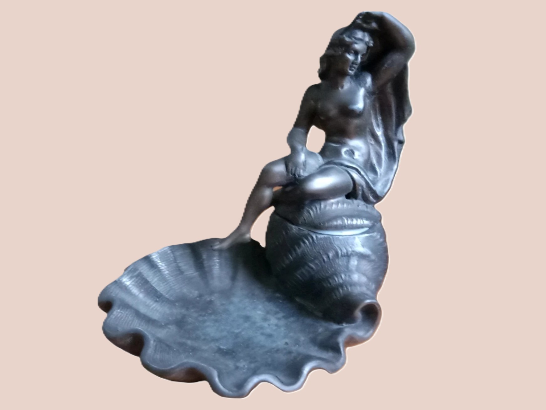 Nymph on Nautilus Shell Inkwell with Clam Shell Tray