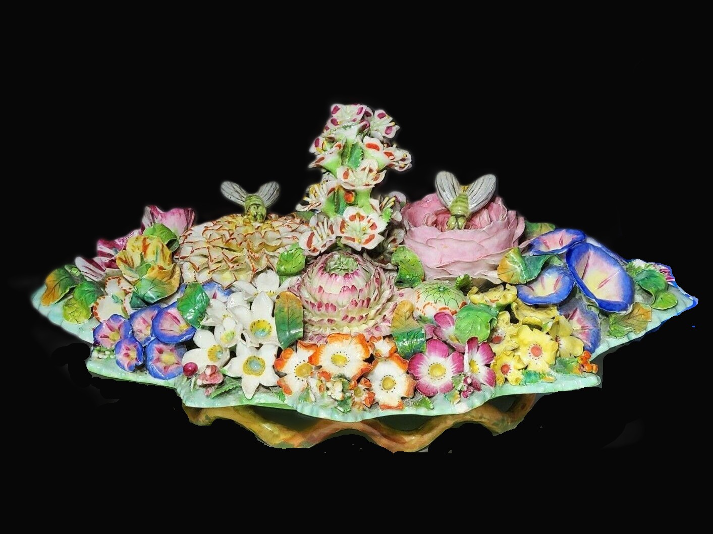 Floral Encrusted Porcelain Inkstand with Bees