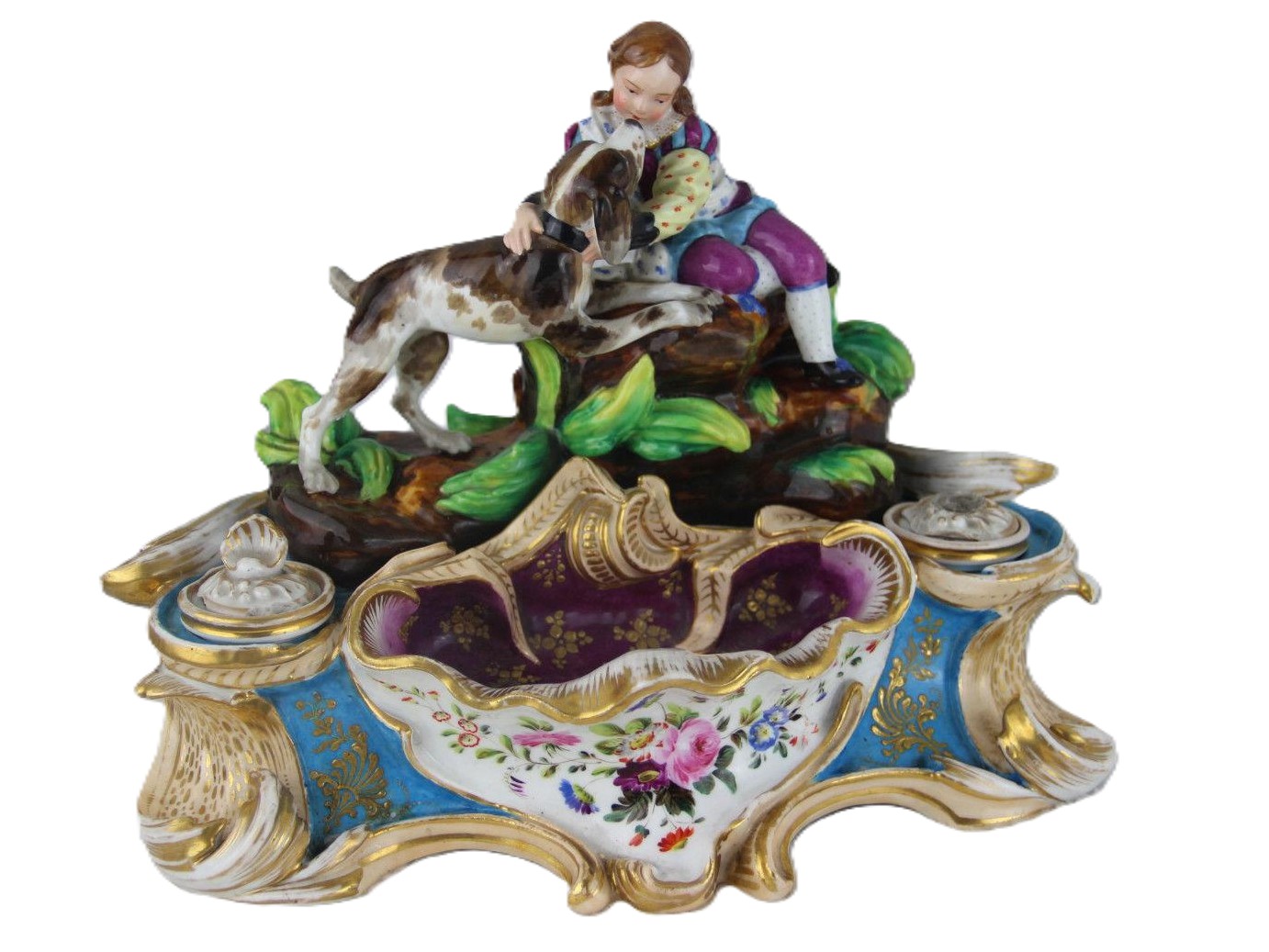 Child and Hunting Dog Porcelain Inkstand