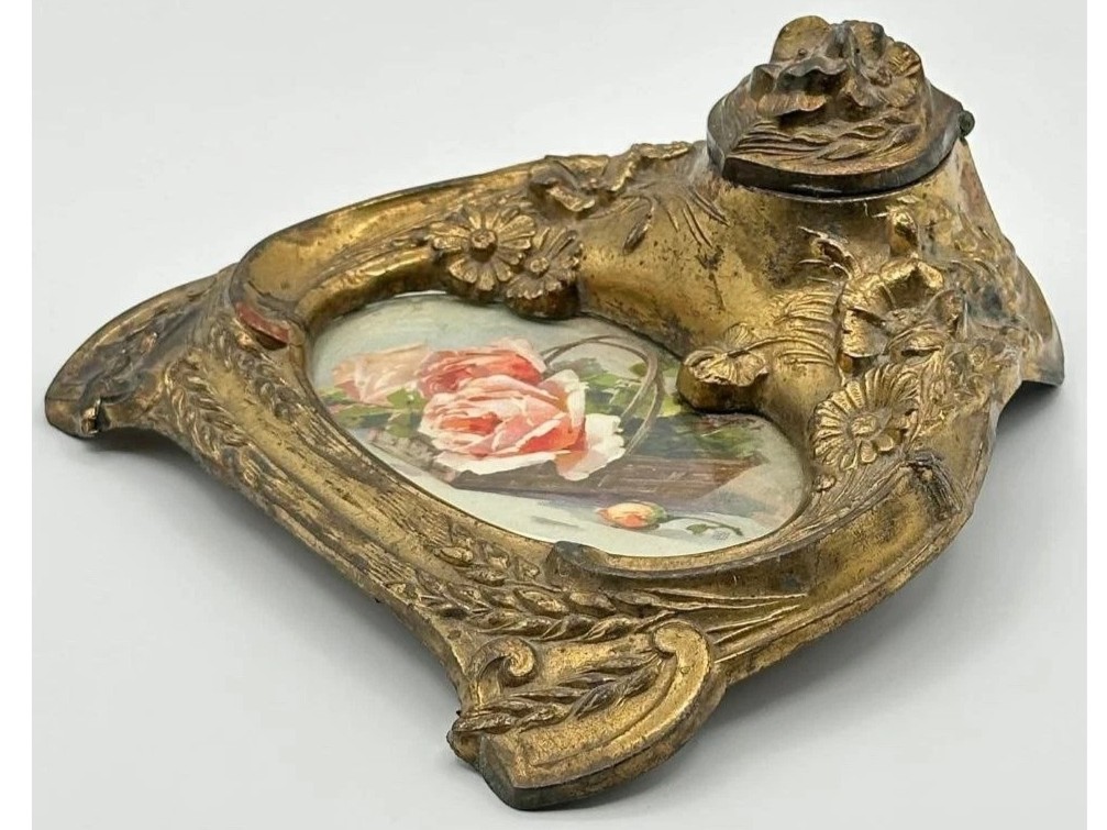 Gilt Metal Inkstand with Roses