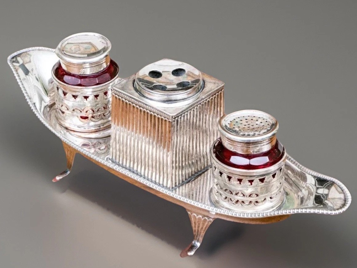 Ruby Etymology Sheffield Silverplate and Ruby Glass Inkstand – The Society of Inkwell ...