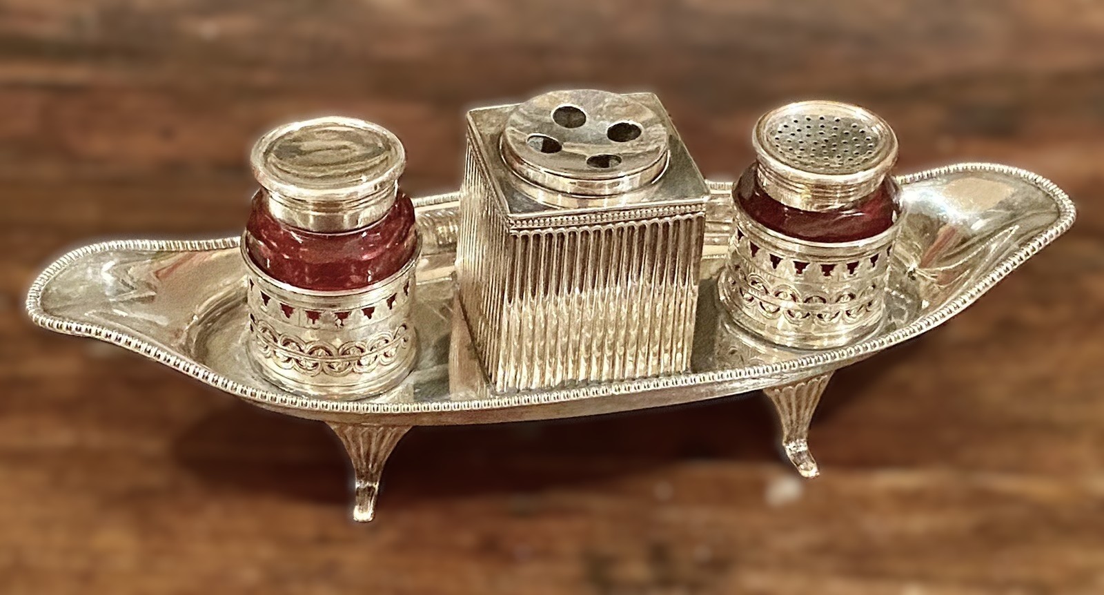 Ruby Etymology Sheffield Silverplate and Ruby Glass Inkstand – The Society of Inkwell ...