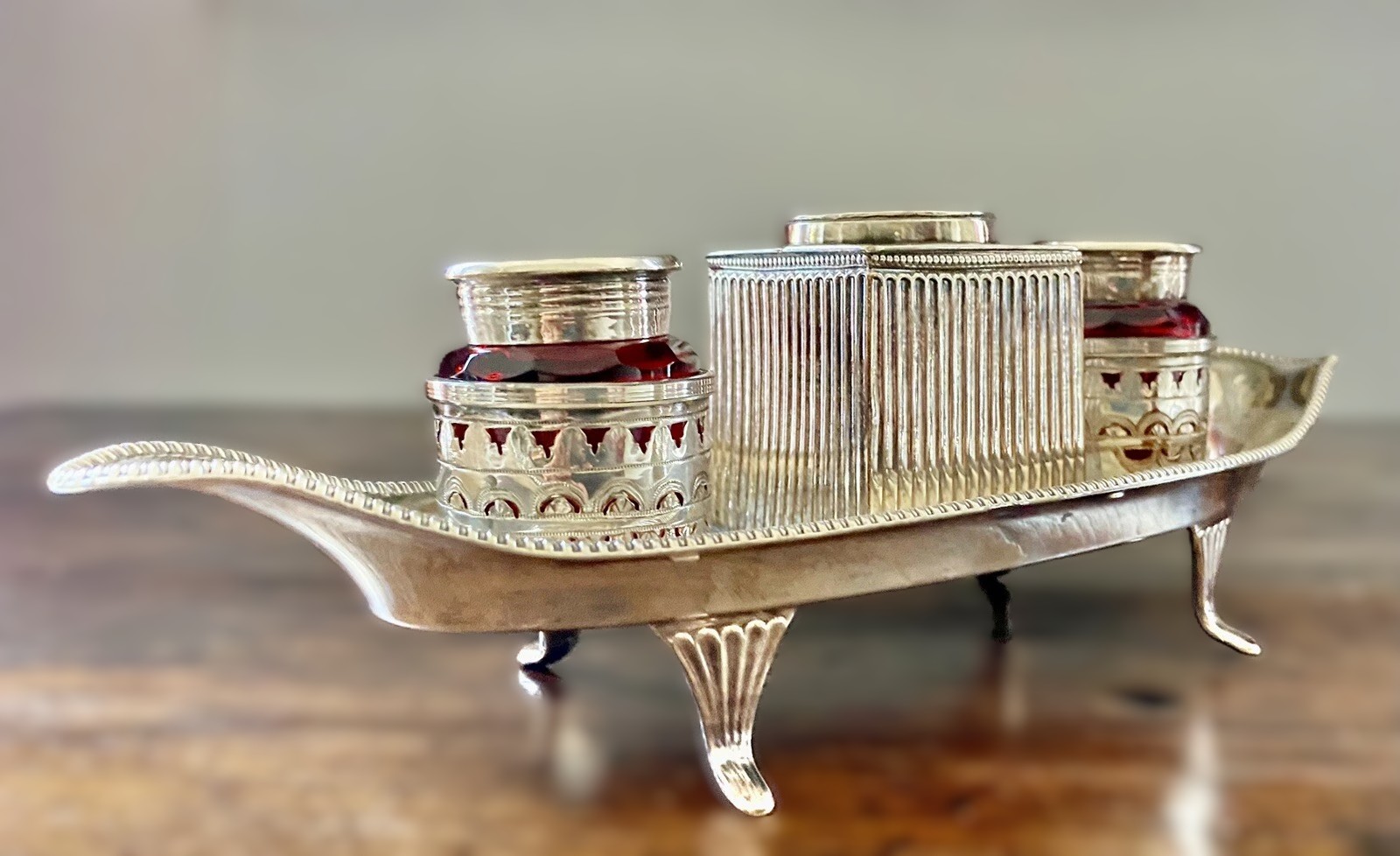 Ruby Etymology Sheffield Silverplate and Ruby Glass Inkstand – The Society of Inkwell ...