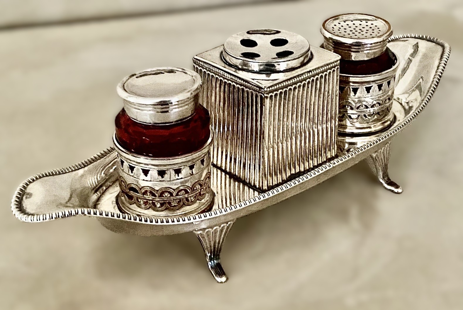 Ruby Etymology Sheffield Silverplate and Ruby Glass Inkstand – The Society of Inkwell ...