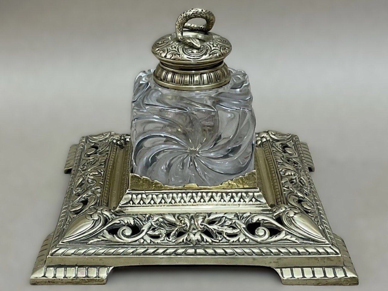 English Aesthetic Inkwell with Coiled Serpent Handle