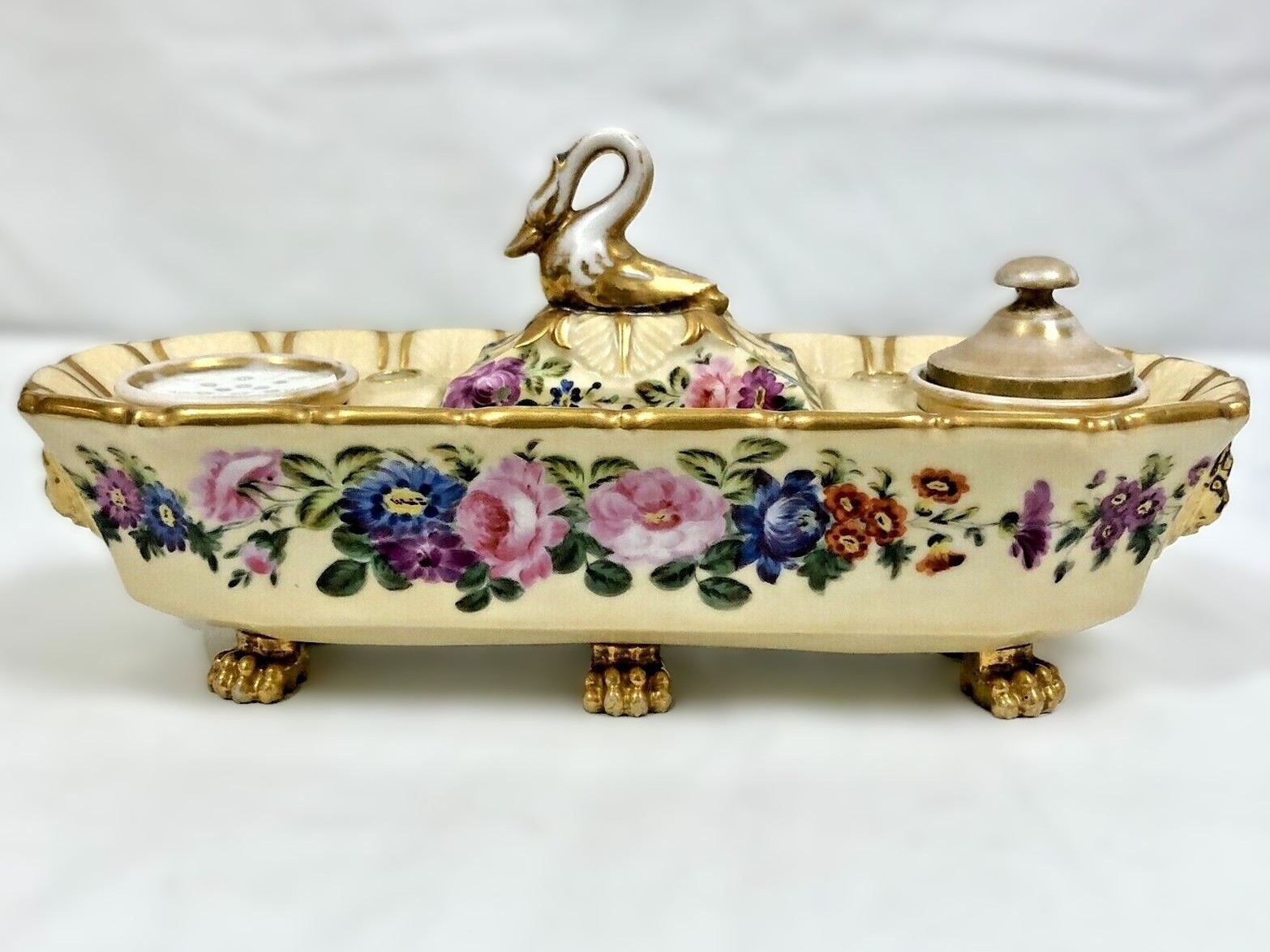 Polychrome Floral Inkstand Attributed to Jacob Petit