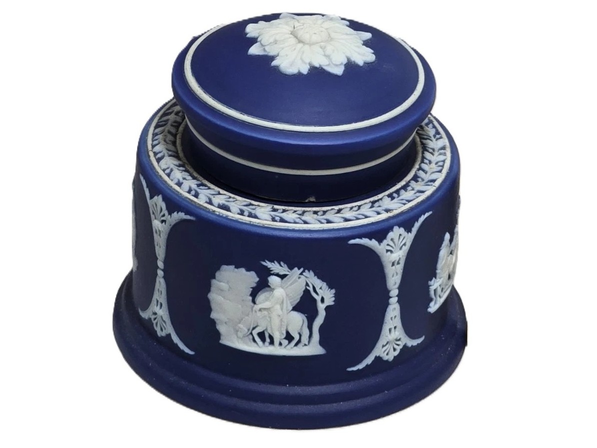 Wedgwood Blue & White Jasperware Inkwell